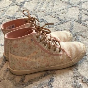 TOMS light pink high tops with leather laces